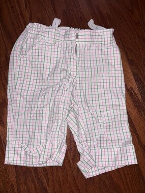 Girls Pink & Green Plaid Cotton Cropped pants Sz 7
